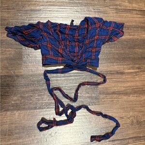Forever 21 Blue and Red Plaid Wrap Crop Top